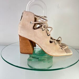 Vince Camuto Nahara Block Heel Sandal Suede leather Beige Lace up